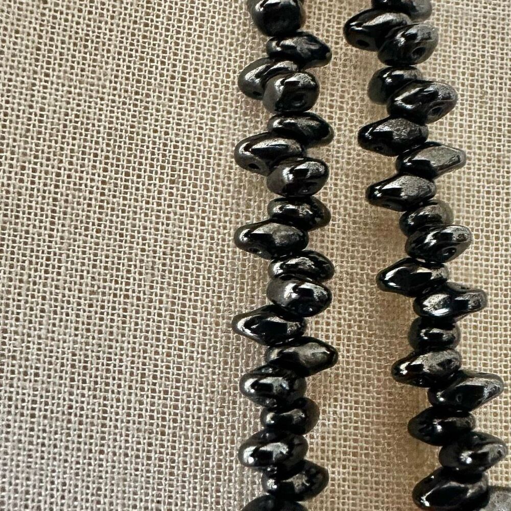 Artisan Hematite Bead Necklace with Electroplated Leaf Pendant - Picture 3 of 13
